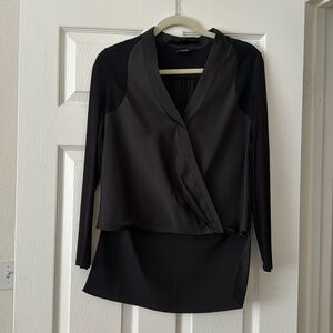 Bebe black long sleeve blouse with suede details
